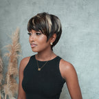 Elle Vane Put On & Go Gold Highlight Short Pixie Cut Wig with Bangs
