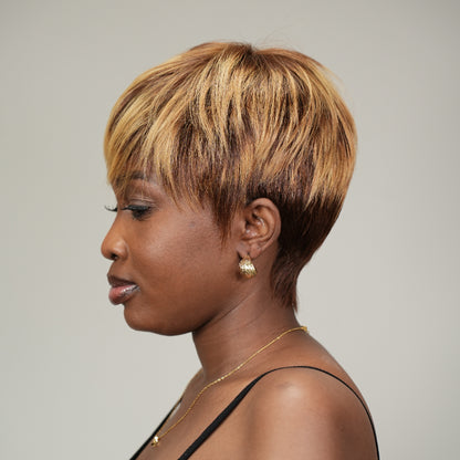 Elle Vane Blonde Highlights with Bottom Brown Short Pixie Cut Wig With Bangs