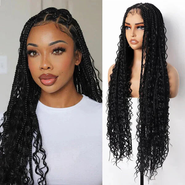 Elle Vane Full Lace Knotless Boho Curls Braided Invisi Drawstring Wig