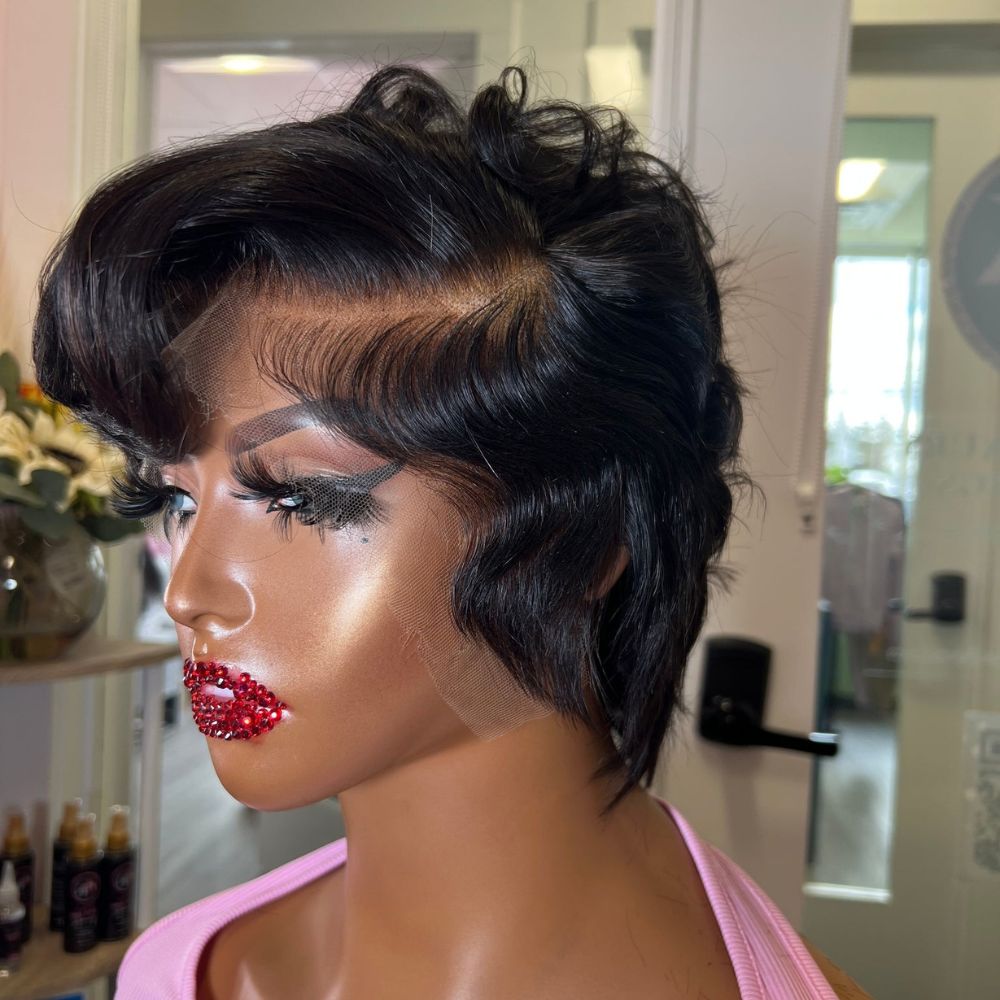 13x4 Lace Front Pixie Cut Wig Side Part 180% Density Human Hair