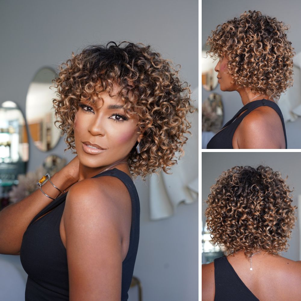 180% Density Short Curly Ombre Wig Wear & Go 100% Human Hair Pre Plucked