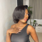 Elle Vane Natural Black Designer Layered Bob Short Wavy Lace Wig