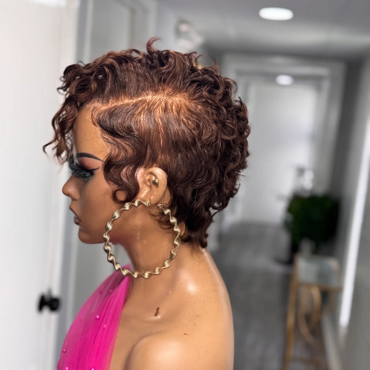 Elle Vane Side Bang Curls Full Lace Short Pixie Cut Wig
