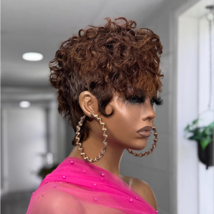 Elle Vane Side Bang Curls Full Lace Short Pixie Cut Wig