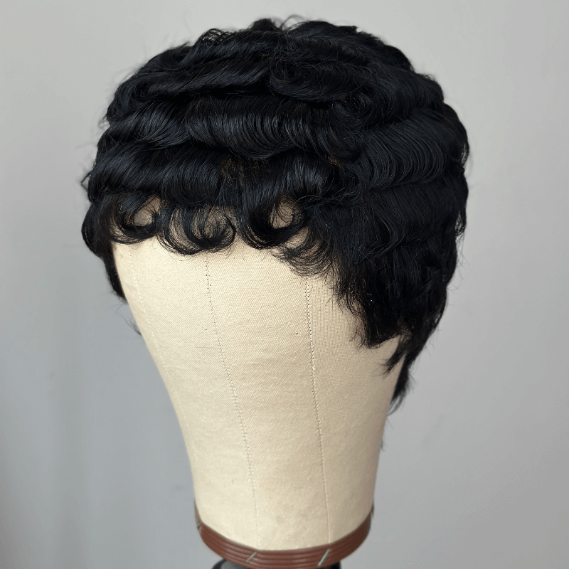 Elle Vane Full Lace Finger Wave Short Pixie Human Hair Wig