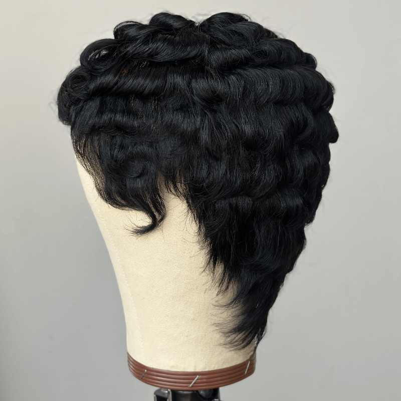 Elle Vane Full Lace Finger Wave Short Pixie Human Hair Wig
