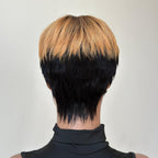 Short Bob Wig With Bangs Honey Blonde Brown Highlight 180% Density Glueless Human Hair