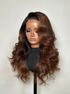 Elle Vane Luxurious Gradient Golden Brown Highlights Layered Body Wave Lace Closure Wig