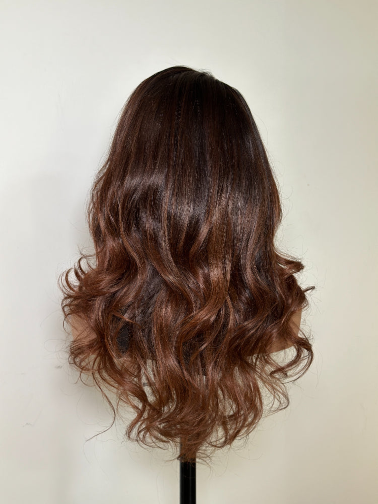 Elle Vane Luxurious Gradient Golden Brown Highlights Layered Body Wave Lace Closure Wig