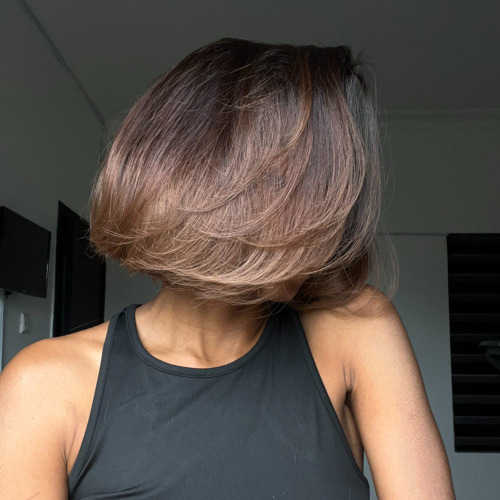 Elle Vane Glueless Ombre Brown Highlight Straight Bob Wig