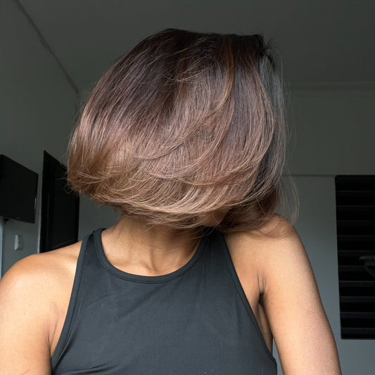 Elle Vane Glueless Ombre Brown Highlight Straight Bob Wig