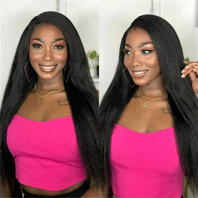 Elle Vane Edge Hairline Kinky Straight 13x4 HD Invisible Lace Front Wigs With Kinky Edges Baby Hair