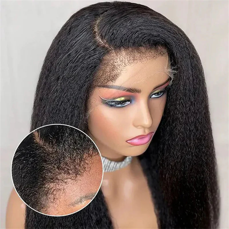 Elle Vane Edge Hairline Kinky Straight 13x4 HD Invisible Lace Front Wigs With Kinky Edges Baby Hair
