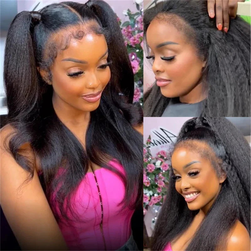 Elle Vane Edge Hairline Kinky Straight 13x4 HD Invisible Lace Front Wigs With Kinky Edges Baby Hair
