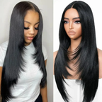 Glueless Layered Cut Reddish Brown 5x5/13x4 Lace Front Wig Stylish Layered Straight Wigs