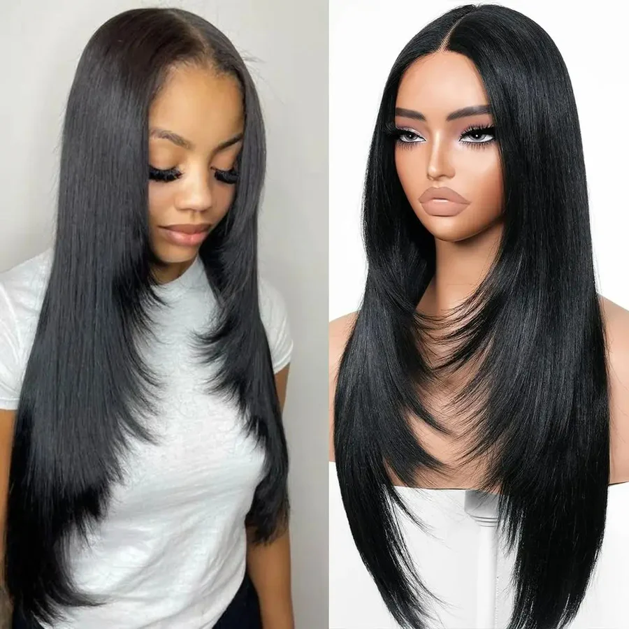 Glueless Layered Cut Reddish Brown 5x5/13x4 Lace Front Wig Stylish Layered Straight Wigs