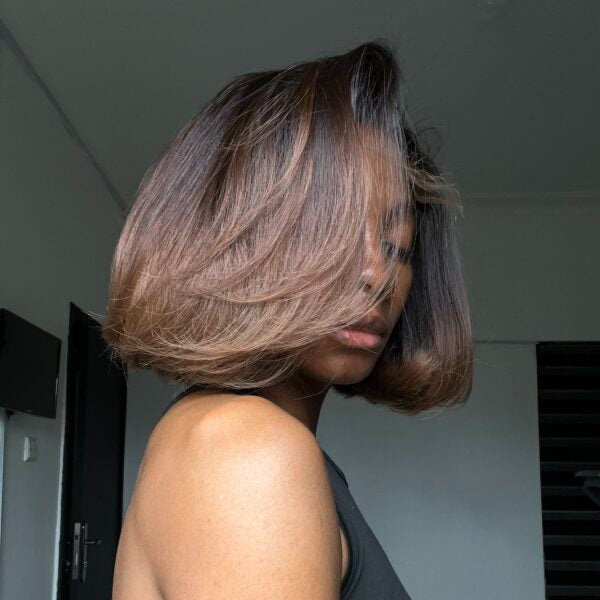 Elle Vane Glueless Ombre Brown Highlight Straight Bob Wig