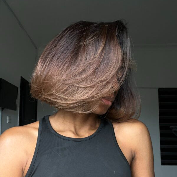 Elle Vane Glueless Ombre Brown Highlight Straight Bob Wig