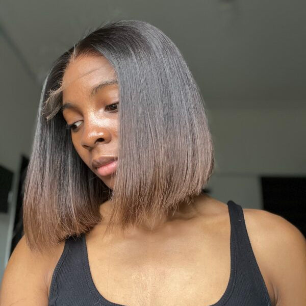 Elle Vane Glueless Ombre Brown Highlight Straight Bob Wig