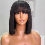 Put On & Go Wig Glueless No Lace Straight Bob Wig With Fringe Bangs