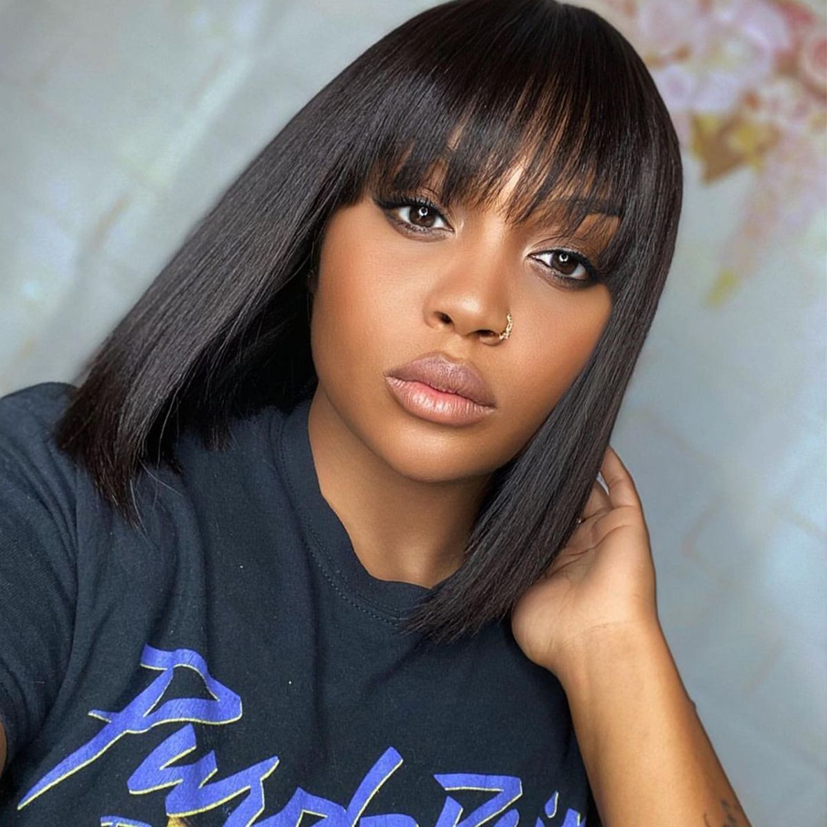 Put On & Go Wig Glueless No Lace Straight Bob Wig With Fringe Bangs