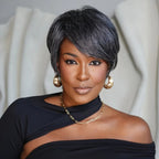 Elle Vane Glueless Salt and Pepper Pixie Cuts Human Hair Wig