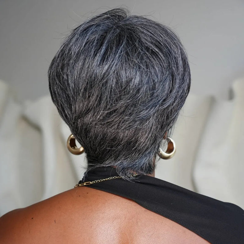 Elle Vane Glueless Salt and Pepper Pixie Cuts Human Hair Wig