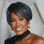 Elle Vane Glueless Salt and Pepper Pixie Cuts Human Hair Wig