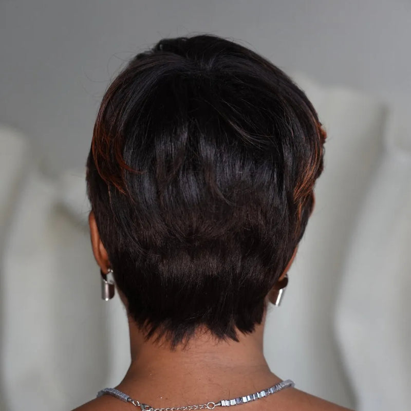 Elle Vane Glueless Brown Highlight Side Part Layered Pixie Cut Wig