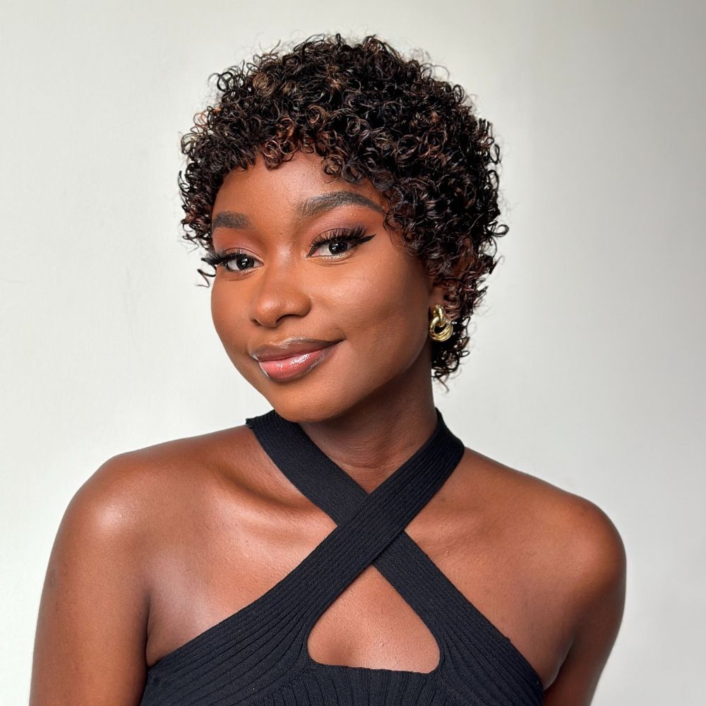 Glueless Light Blonde Highlights Afro Curls Short Curly Wig P2/27