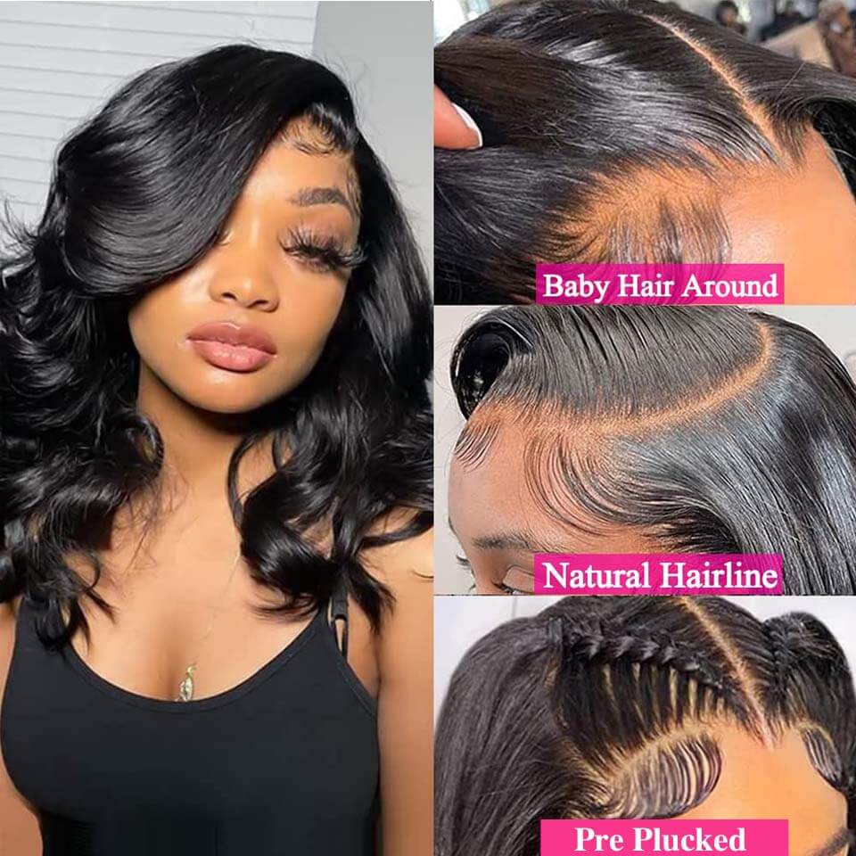 Body Wave Bob Wig 13x4 Lace Front Wigs Human Hair Pre Plucked With Baby Hair