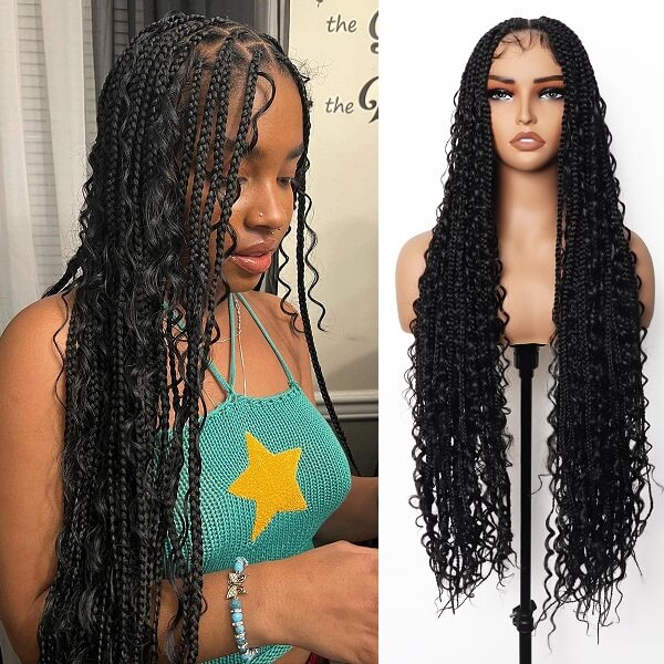 Elle Vane Full Lace Knotless Boho Curls Braided Invisi Drawstring Wig