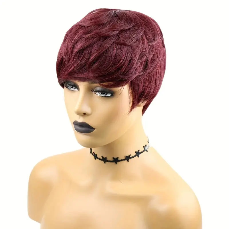 Layered Pixie Cut Bob Wig With Bangs 180% Density Glueless Human Hair