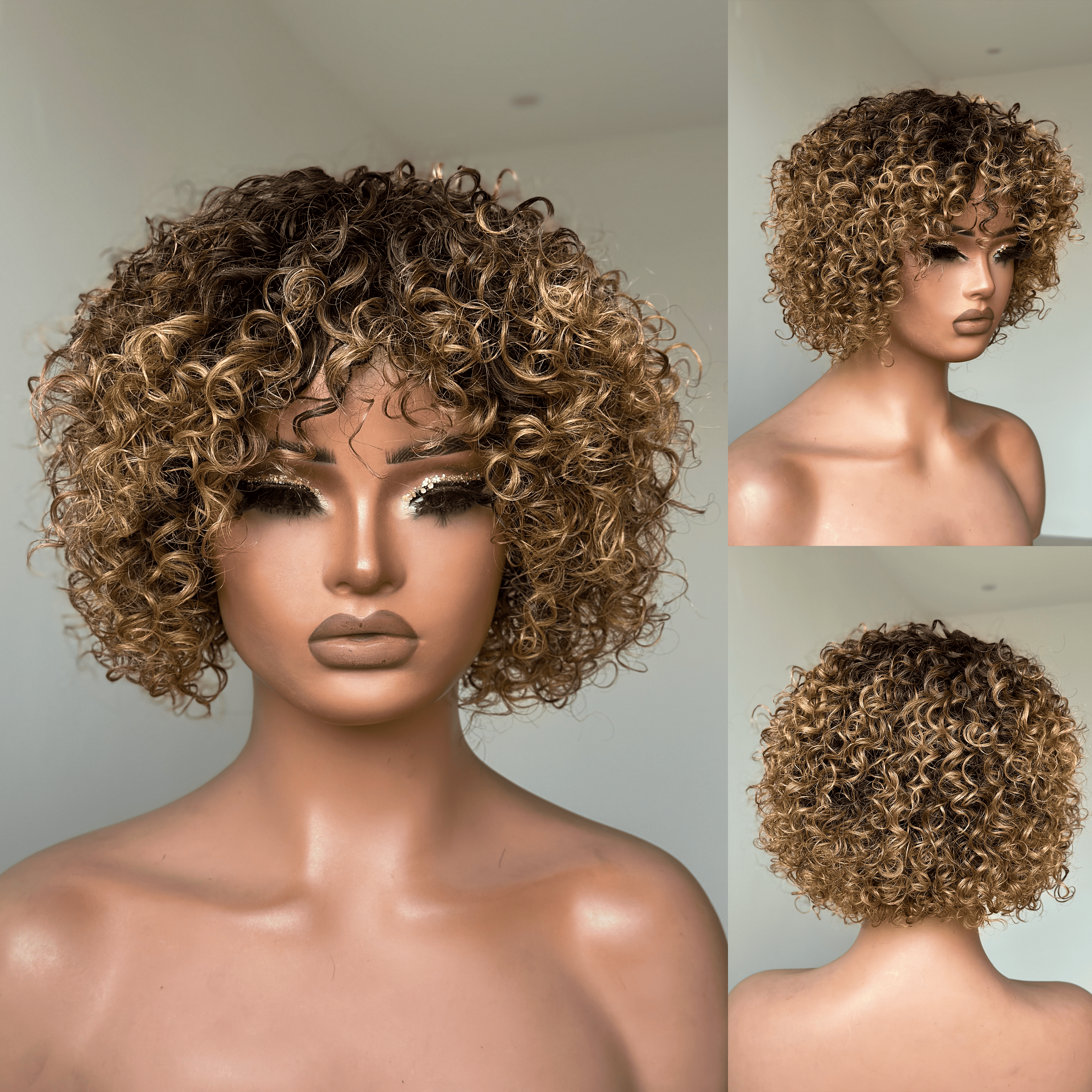 180% Density Short Curly Ombre Wig Wear & Go 100% Human Hair Pre Plucked