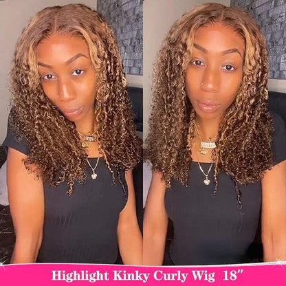 Ombre Highlight Kinky Curly Wear Go Glueless Wigs 5x5 Pre Cut Lace Wig