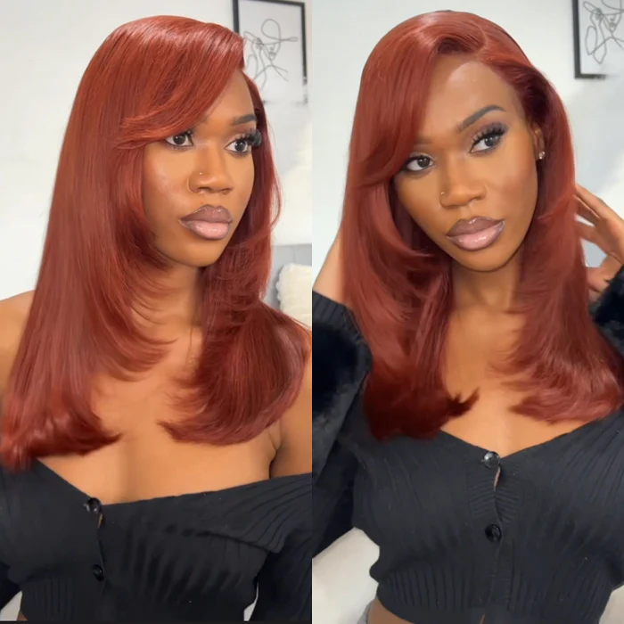 Glueless Layered Cut Reddish Brown 5x5/13x4 Lace Front Wig Stylish Layered Straight Wigs