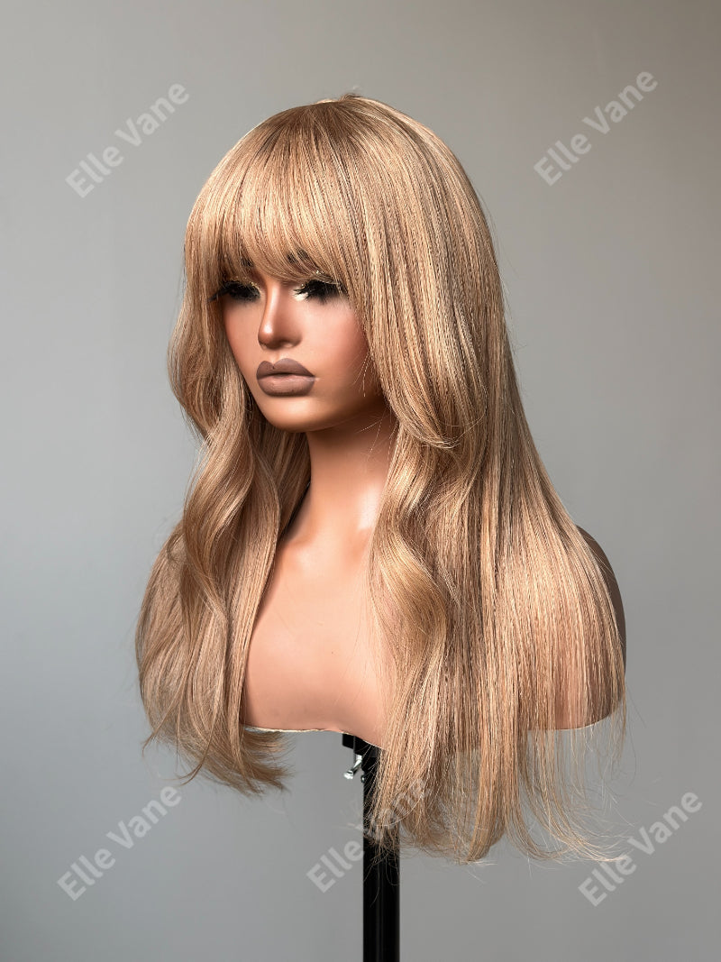Elle Vane Glueless 613 Blonde Silky Straight Human Hair Wig With Bang