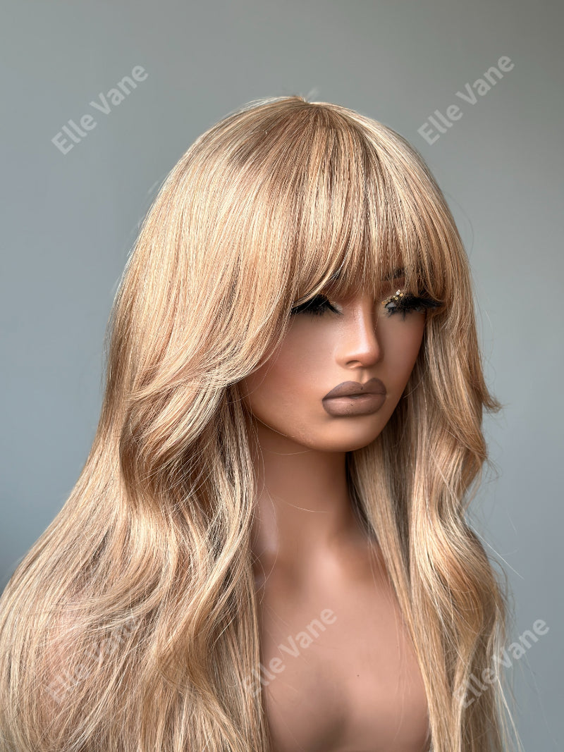 Elle Vane Glueless 613 Blonde Silky Straight Human Hair Wig With Bang
