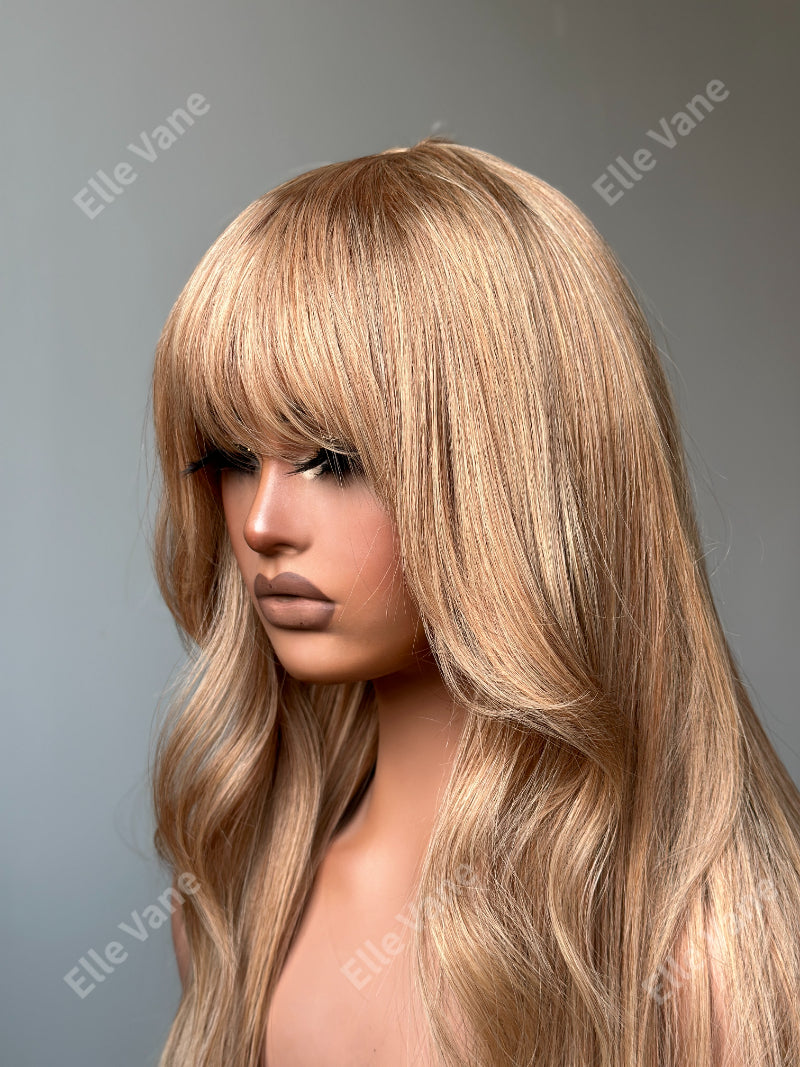 Elle Vane Glueless 613 Blonde Silky Straight Human Hair Wig With Bang