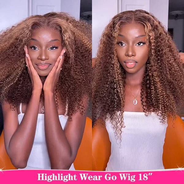 Ombre Highlight Kinky Curly Wear Go Glueless Wigs 5x5 Pre Cut Lace Wig