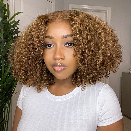 Ombre Highlight Kinky Curly Wear Go Glueless Wigs 5x5 Pre Cut Lace Wig