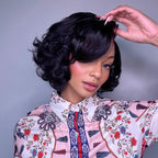 Elle Vane Natural Black Designer Layered Bob Short Wavy Lace Wig