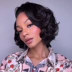 Elle Vane Natural Black Designer Layered Bob Short Wavy Lace Wig