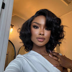 Elle Vane Natural Black Designer Layered Bob Short Wavy Lace Wig