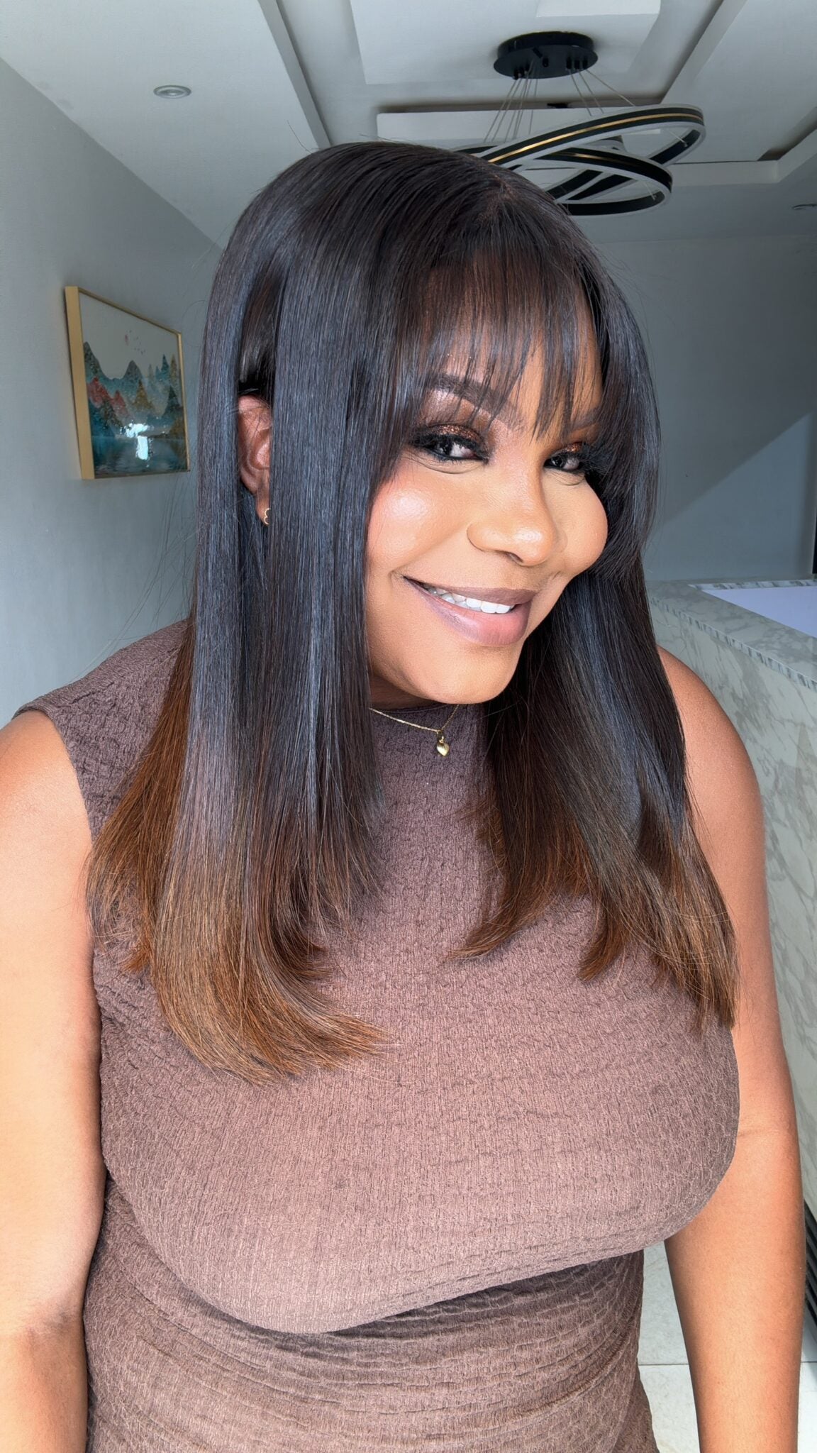 Elle Vane Chocolate Ombre Layered Cutting Bangs Wig