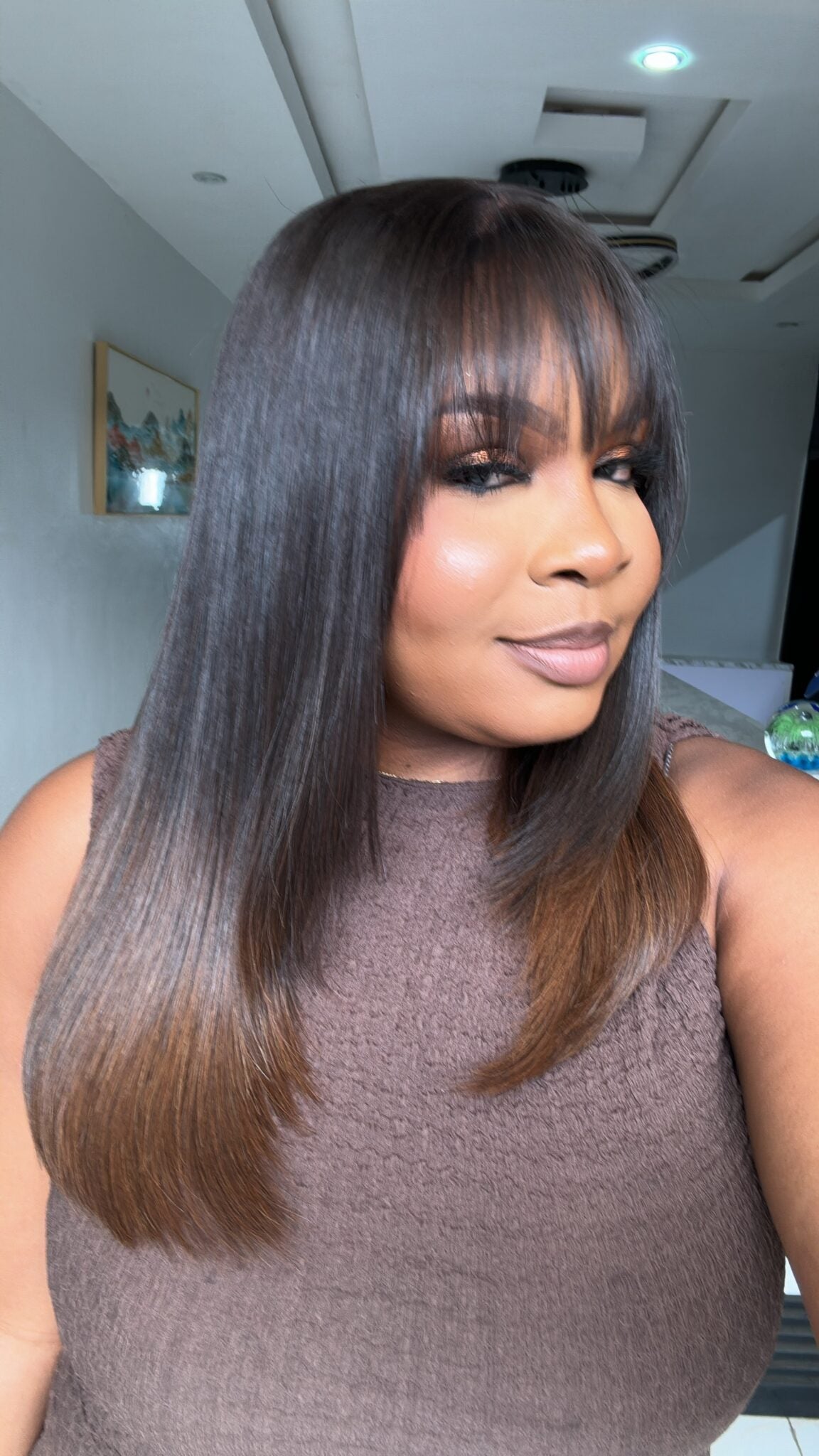 Elle Vane Chocolate Ombre Layered Cutting Bangs Wig