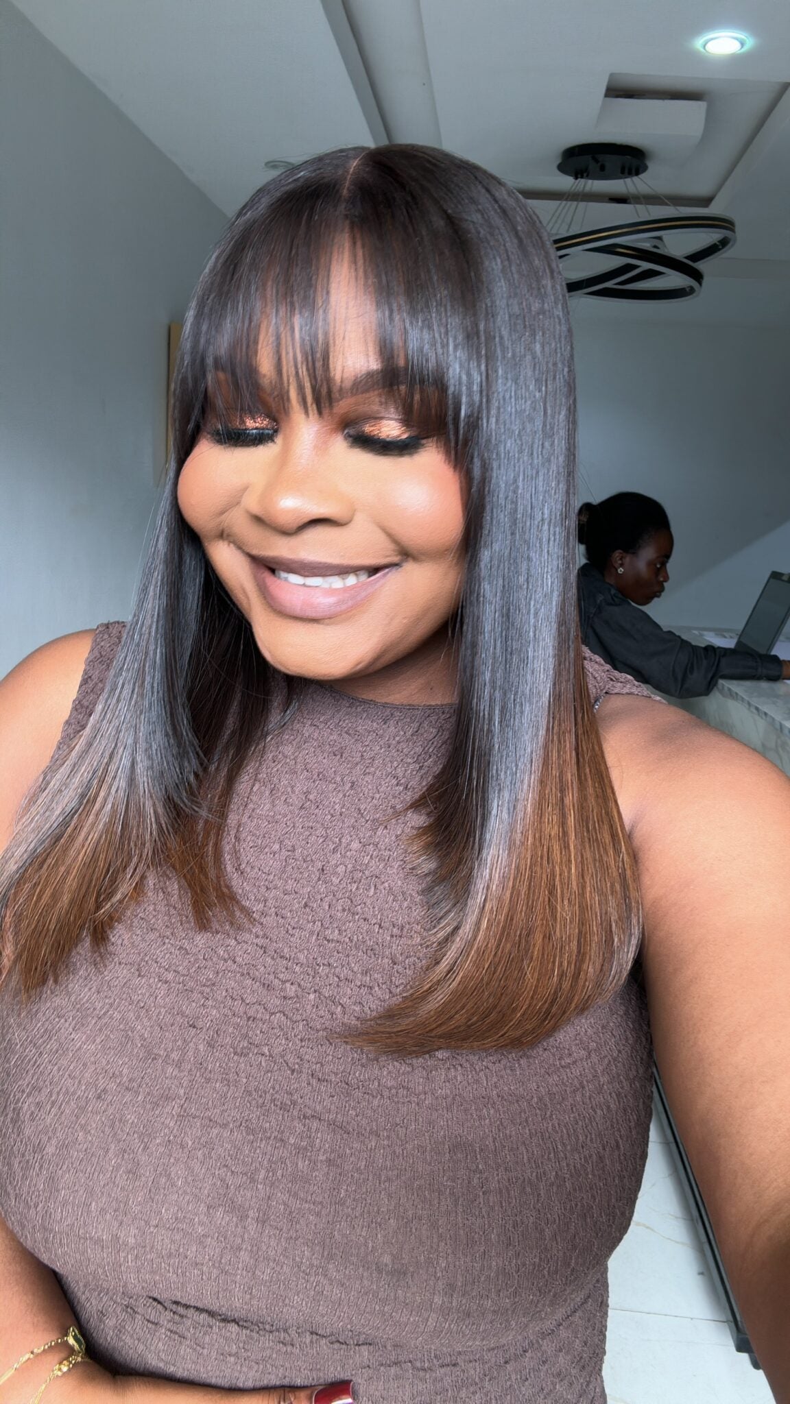 Elle Vane Chocolate Ombre Layered Cutting Bangs Wig