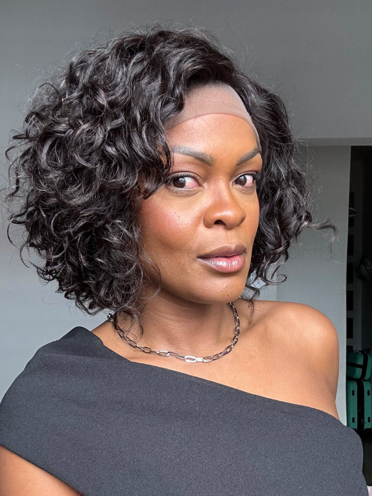 Elle Vane Trendy Short Cut Curly Minimalist Glueless Side Part Wig 100% Human Hair