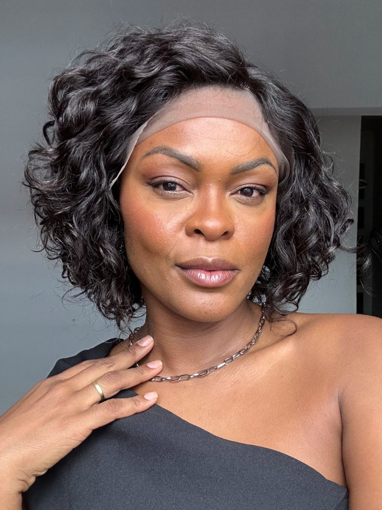 Elle Vane Trendy Short Cut Curly Minimalist Glueless Side Part Wig 100% Human Hair