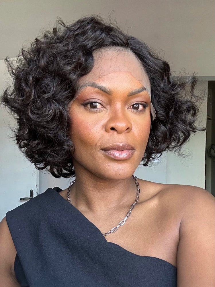 Elle Vane Trendy Short Cut Curly Minimalist Glueless Side Part Wig 100% Human Hair
